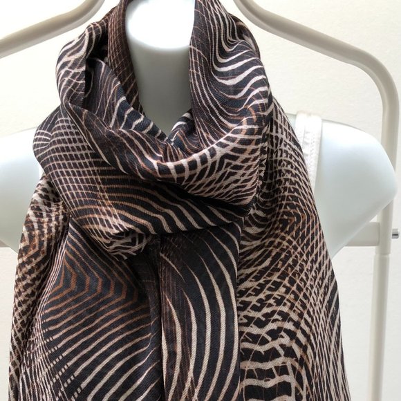 SCARF-55% MODAL, 45% COTTON, BROWN & CREAM - Picture 5 of 6